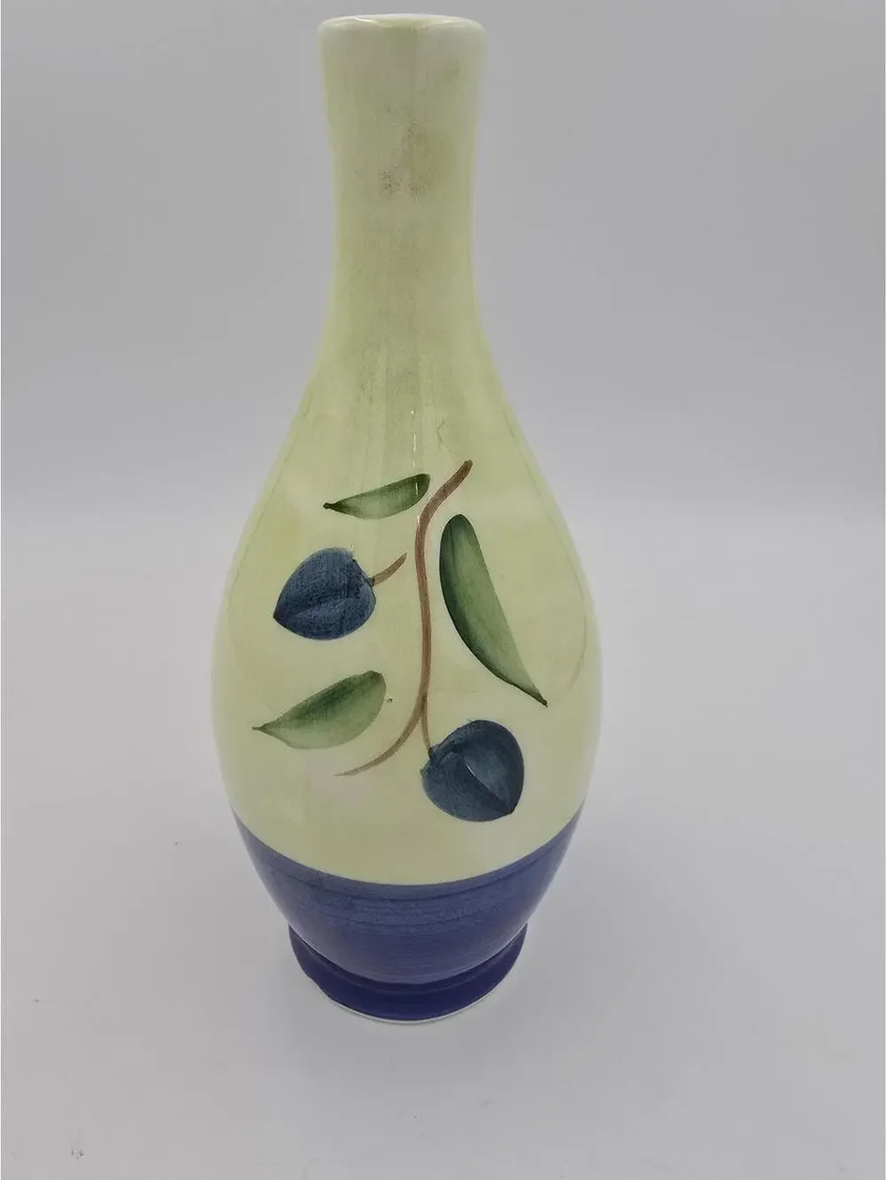 Vintage Ceramica Italy Hand Painted Olive Vase Blue Green Pottery 9